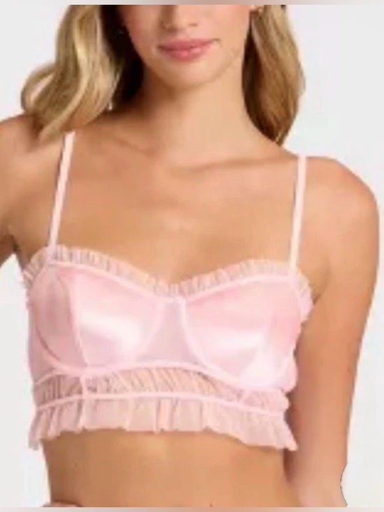 Auden Other - NWT Auden Pink Satin Mesh Ruffle Underwire Bralette Corset Top Size Large